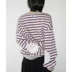 RONRON ELBOW PATCH STRIPE SWEATSHIRT PINK 2059360