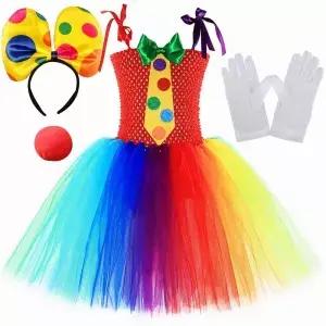 여자를위한 서커스 광대 의상 축제 할로윈 복장 화려한 무지개 Tulle 투투 드레스