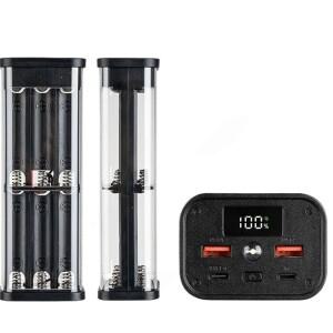 A55F-18650 배터리 보조 케이스, 22.5W 고속 충전 투명 블랙 LED 보관함