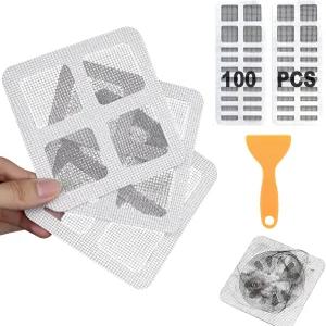 100개입 4 x4 일회용 헤어 드레인 스티커 막힘 방지 필터 스크린 스크래퍼가 포함된 자가 접착 메쉬