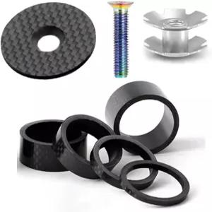 CYCEARTH Bike 3K 카본 파이버 헤드셋 스페이서 키트 3 5 10 15 20mm 탑 캡 스타 너트 티타늄 볼트 스템 및