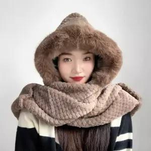 일체형 머플러 후드 브라운 후드머플러 후드숄머플러