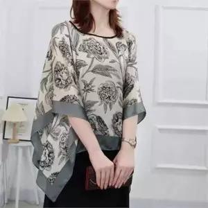 여성 쉬폰 블라우스 루즈핏 스퀘어넥 데일리 여성 반팔 블라우스 여름 플라워 빅사이즈 보트넥 와이드