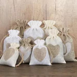 린넨 하트 란우 복주머니 파우치 13X18cm 미니 소품