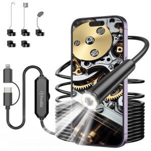 FERDIIZ 1920P HD 보어스코프 8 조절 가능한 LED 내시경 카메라 및 조명 포함 | 7.9MM 반경질 IP67 방수 프로브 아이폰호환 ANDROID 지원 16.4FT 단일 렌즈