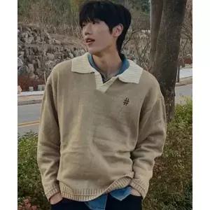 매장정품 BEENTRILL 아크릴 배색 카라 니트(베이지)
