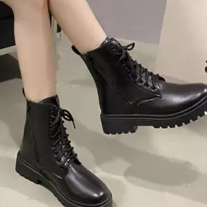 여성 데일리 빅사이즈 어반 라인 레이스업 워커 플랫워커 블랙 k-2C194