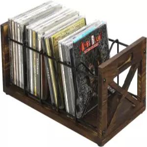 CD 저장 홀더 5슬롯 농가 스타일 산업용 DVD 랙 손잡이 포함 헛간 문 X-크로스 디자인 러스틱 원목 번트