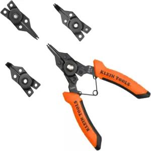 Klein Tools 73066 컨버터블 스냅 링 플라이어 세트 6-in-1 내부 및 외부 클립 직선형 45도 90도 각도의
