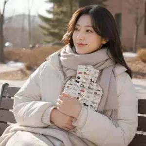 [파쉬]보온물주머니 2L+지퍼형 냐옹이패턴 면커버
