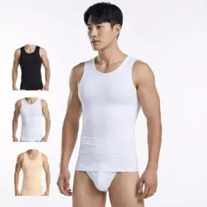 남성용 보정 셔츠 나시형 뱃살 감추기   저지 흰색 검정 피부톤 사이즈 M L XL