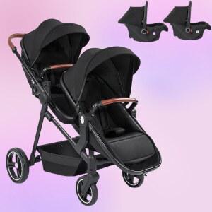 3in1 쌍둥이 유모차 카시트 포함, 가볍고 작고 접이식 휴대용 유모차, 다기능 유모차
