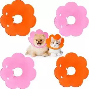 4개 세트 고양이 용 목걸이 콘 꽃 모양 반려동물 물림 방지 핥음 치유 안전한 엘리자베스 목 E