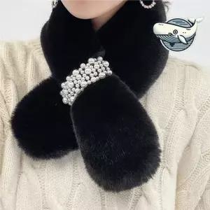 모던 진주 장식 넥 워머 블랙 여성용 목도리 목플러 여성넥워머 수면넥워머 퍼워머