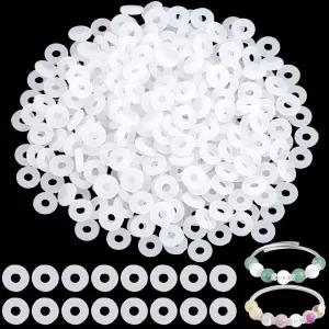 포나베이디 1박스 350PCS 투명 고무 스토퍼 비즈와 대형 구멍 O 링 도넛 모양 실리콘 후프 안티스케이드