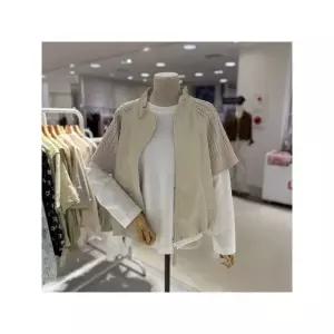 [하프클럽/스테파니]  A26JK6305 니트 배색 반팔 레더 자켓