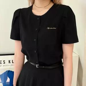 듀엘 라운드넥 린넨 셋업 블라우스 BK D262MSC356