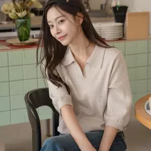 [캔마트] 커밍 웨이브 카라 반팔 니트