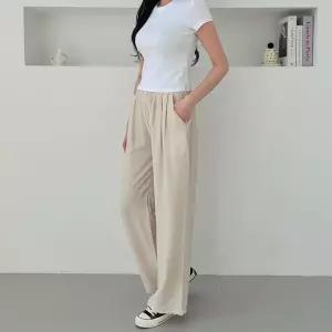 하루소소) 남자 여자 여름 소재 캐주얼 외출 간편 홈웨어 린넨 투턱 와이드 바지