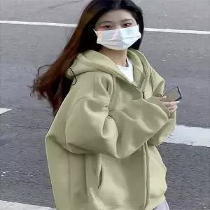 후드 티 가을 스웨트 오버핏 집업 이중 압박 라인으로 날씬해 보이는 두툼한 면 소재의 은여우 퍼 두콩색