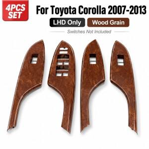 토요타 코롤라 2007-2013 LHD 도어 암레스트 베젤 커버용 4PCS 우드 그레인 윈도우 스위치 패널 트림