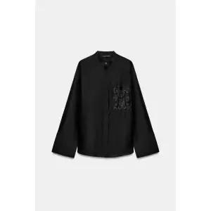 ZARA 자수 포켓 셔츠 ZW 컬렉션 - 블랙 4786/284/800