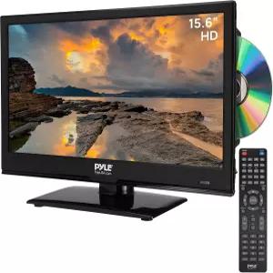 Pyle 15.6인치 LED 평면 TV RV 자동차 및 가정용 1080p 소형 HDMI RCA 슬롯인 DVD 콤보 12/24V 어댑터