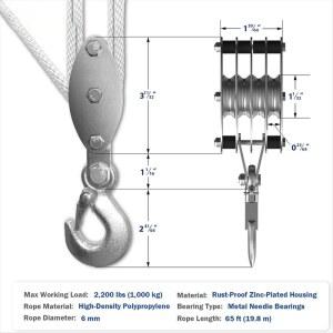 레바블럭 CLOS 앤 태클 풀리 , 4륜 14인치 하중, 컴팩트 로프, 로프 65피트 작업 호이스트, 2200LB 화이트