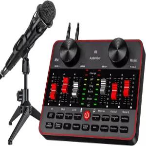 라이브 사운드 카드 오디오 믹서가 포함된 팟캐스트 마이크 번들 PC/휴대폰용 3.5mm 콘덴서 장비 스트리밍