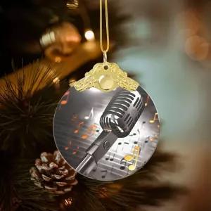 음악 음표가 달린 마이크 2025년 크리스마스 장식품 원형 유리 Xmas 행잉 펜던트 트리 장식용 귀여운 휴일