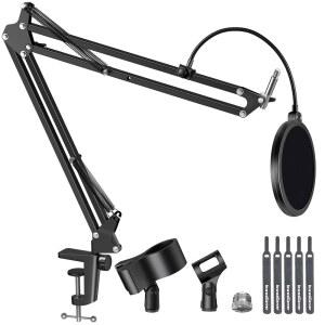 INNOGEAR 마이크 스탠드 붐 암 스탠드 BLUE YETI QUADCAST용 | 전면 회전 1.5KG 무게 용량 360 조절 가능한 암 팝 필터 포함 접이식으로 책상 공간 확보 가능 평평한 책상용