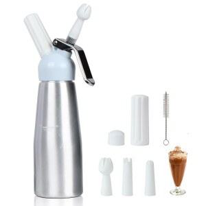 VIGIND 프로페셔널 휘핑크림 디스펜서 500ML 용기 3개의 장식 노즐이 달린 견고한 알루미늄 메이커 표준 8G N2O 크림 충전기 사용 (충전기 미포함)