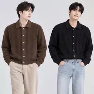 [디바옴므] 겨울 케이블 앙고라 세미크롭 니트 카라넥 가디건 티셔츠 남성 남자