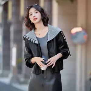 청수정 여성 니트 빅 터틀 가죽 코트 봄 가을 쇼트 재킷 KS