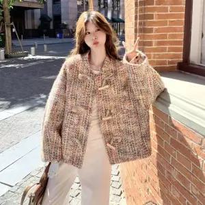 크리링 여성 울 컬러 짜임 더플 코트