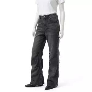 PRENDA SHIRRING BOOTS CUT DENIM PANTS BLACK