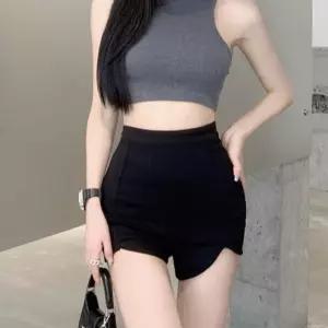 여성 스포츠 하이웨스트 슬림핏 반바지 스판 스키니 블랙 핫팬츠