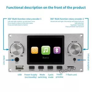 MP3 디코더 보드 블루투스 V5.3 BR EDR TFT 무손실 I2S 디지털 오디오 플레이어 DIY 자동차 FM 라디오 모듈