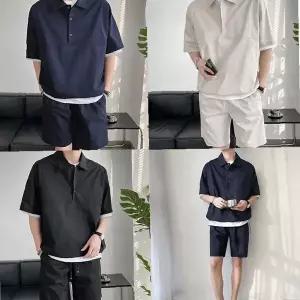 남성 여름 반소매 반바지 아노락 투피스 츄리닝 트레이닝 세트 데일리 운동복