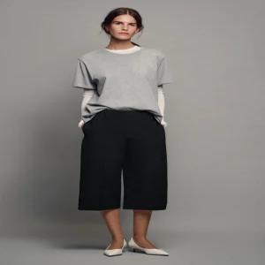 ZARA ZW 컬렉션 플랫 프론트 스트레이트 버뮤다 팬츠 - 블랙 2060/570/800