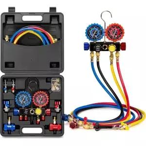R134a R1234yf 퀵 커플러 및 캔 탭이 포함된 VIVOHOME 4 Way HVAC 게이지 R410a R32 R22 냉매용 자동차용
