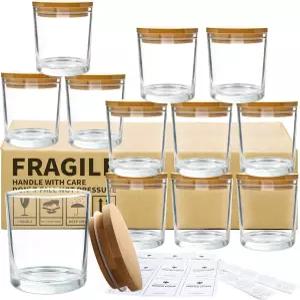 CONNOO 12팩 10 OZ 투명 유리 캔들 병 대나무 뚜껑 포함 제작용 대형 빈 통 나무 대용량 클린 용기