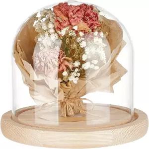BENECREAT 5x5인치 블랜칭 아몬드 글라스 돔 클로슈 나무 디스플레이 DIY 꽃 공예용 투명 유리 벨 자