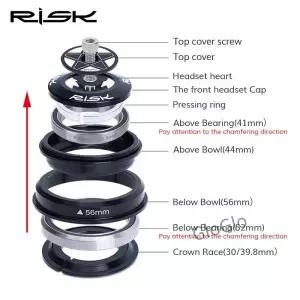 RISK 44-55mm 테이퍼드 자전거 헤드셋 헤드튜브 이중 베어링 1.5 테이퍼 포크 / 스트레이트