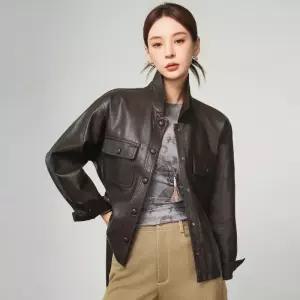 M5 여성 하이닝 리얼 가죽 재킷 숏 양가죽 빈티지 라이더 코트 트렌드 JEN