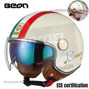 BEON 더블 오토바이 하프 헬멧 남성용 여성용 레트로 3/4 올시즌 ECE