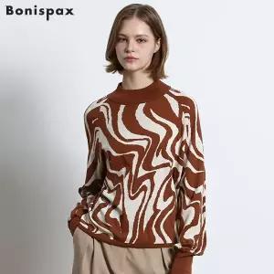 [보니스팍스(Bonispax)] 물결패턴 하이넥 니트 (택가격 139000원)