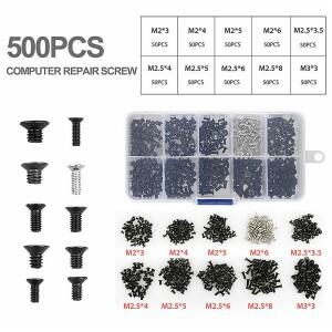 500pcs 미니 나사 세트 M2 M2.5 M3 탄소강 컴퓨터 노트북 소형 하드웨어 수리 키트