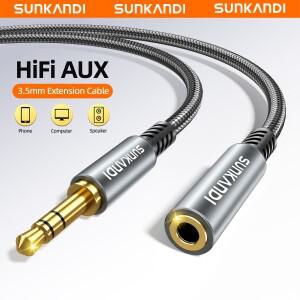 SUNKANDI 헤드폰 연장 케이블 아이폰 호환 아이패드 호환 스마트 호환폰 태블릿용 나일론 편조 3.5mm 남성-