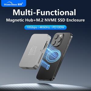 블루엔들리스 8인치 HUB M.2 2230 2242 마그네틱 NVME SSD 도킹 스테이션 10Gbps 100W PD 4K60HZ HDTV 외장
